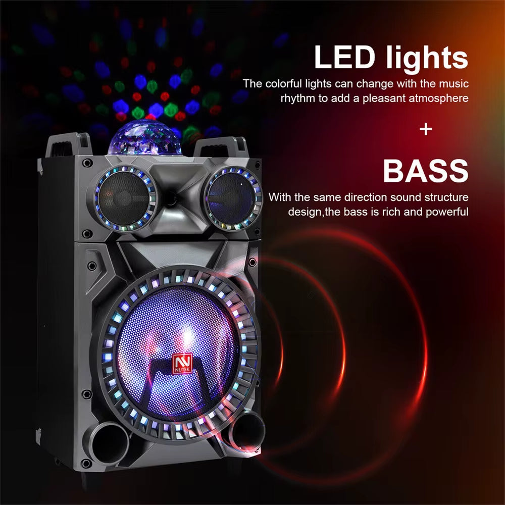 12" Portable Bluetooth Speaker Loud Subwoofer Heavy Bass Party FM DJ LED AUX USB TF Wiith Microphone and Remote
