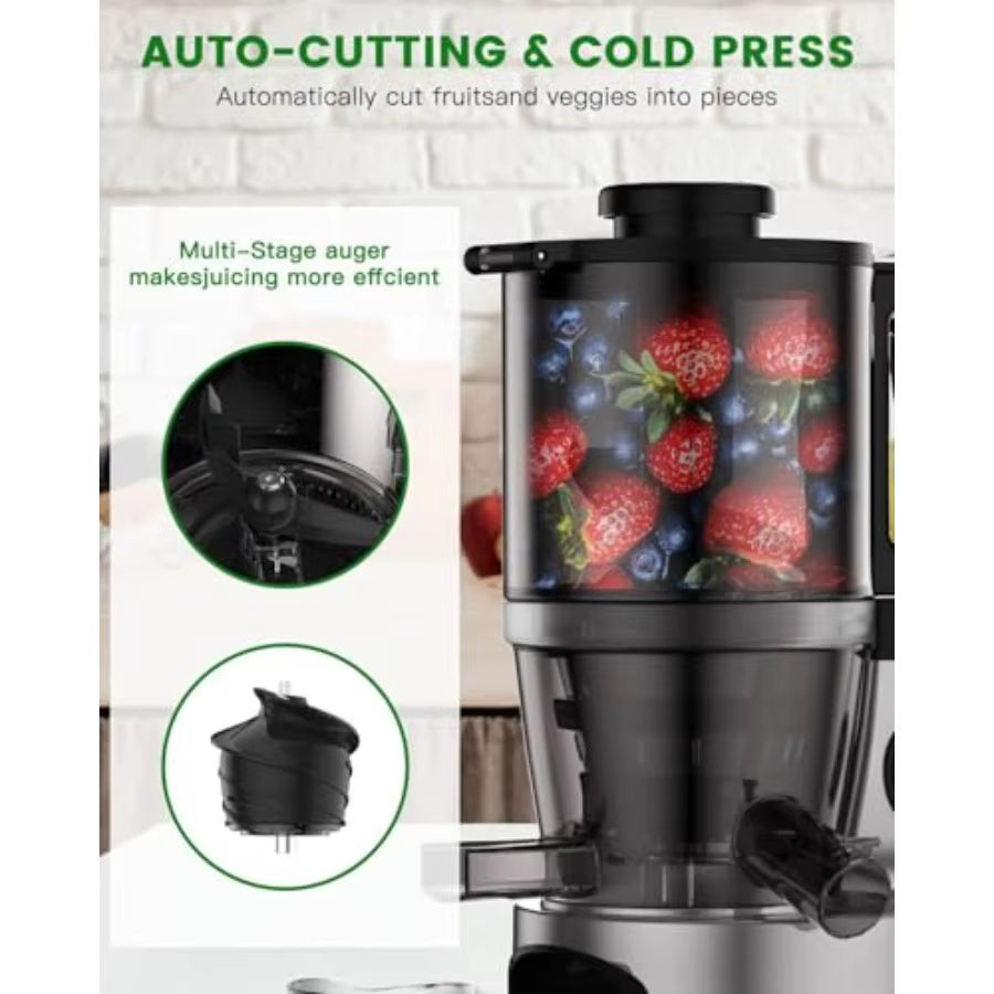 Cold Press Juicer with 5.5Inch Feeding Chute for Masticating Whole Fruits and Vegetables Autocutting Auger Technology for Effic