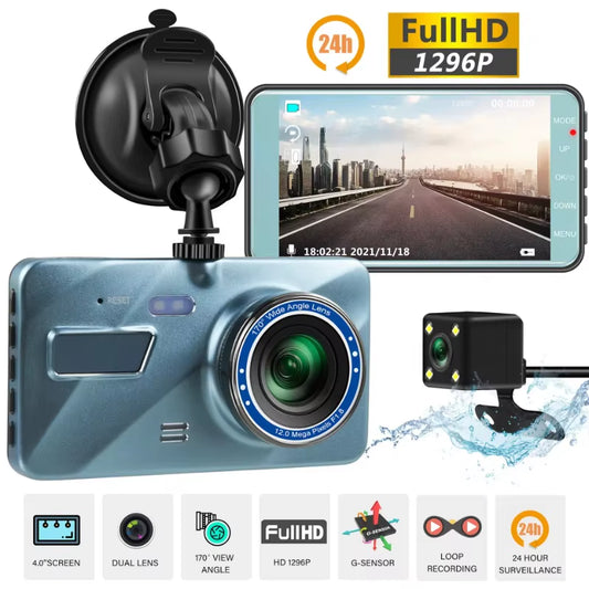 A10 4" Dual Lens Driving Recorder 1296P Front and Rear Dual Recording Reversing Visual Car Recorder Touch Version 32GB