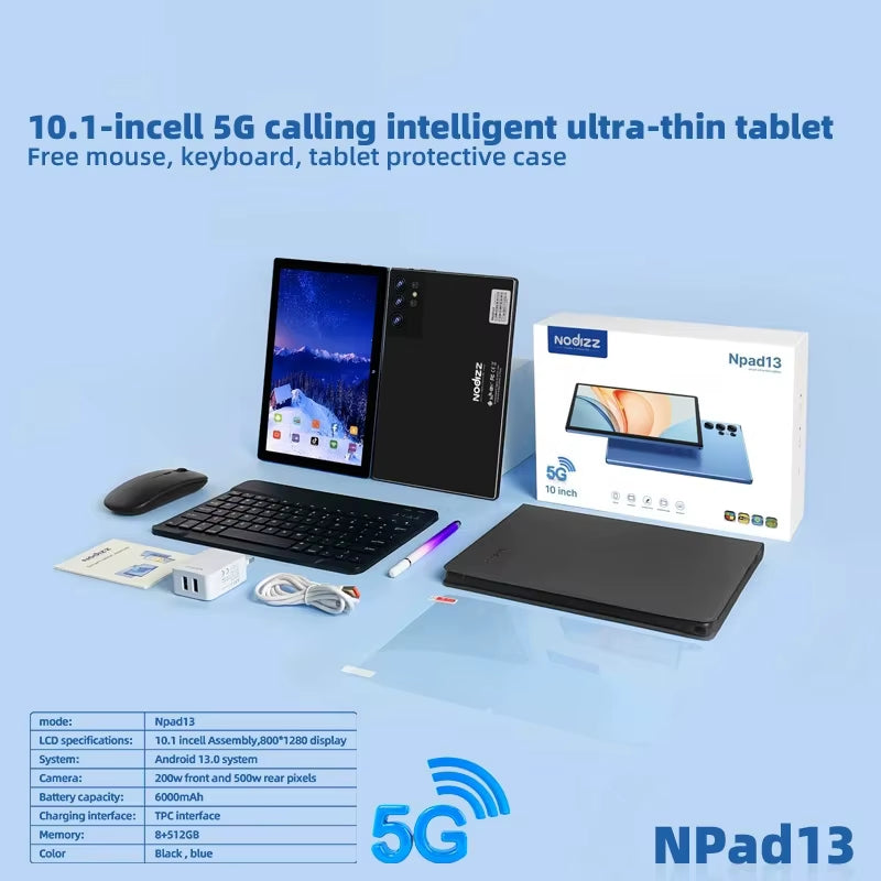 2025 10-Inch Android 14 Tablet with Keyboard, 12GB RAM, 512GB Storage, 7000mAh Battery, 5G Wi-Fi, Bluetooth, HD IPS Display