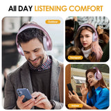 JH-923 Foldable Bluetooth Headsets Wireless Headphones over Ear 3EQ Sound Modes Hi-Res Audio with Mic Deep Bass Rose Red