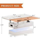 Lift Top Coffee Table with Charging Station,Modern High Glossy LED Coffee Table with Storage,3 in 1 Multifunctional Center Table