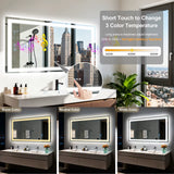 50/60/100/120CM LED Bathroom Mirror with Bluetooth Speaker 3 Colors Dimmable Tempered Glass Waterproof Backlight Vanity Mirror