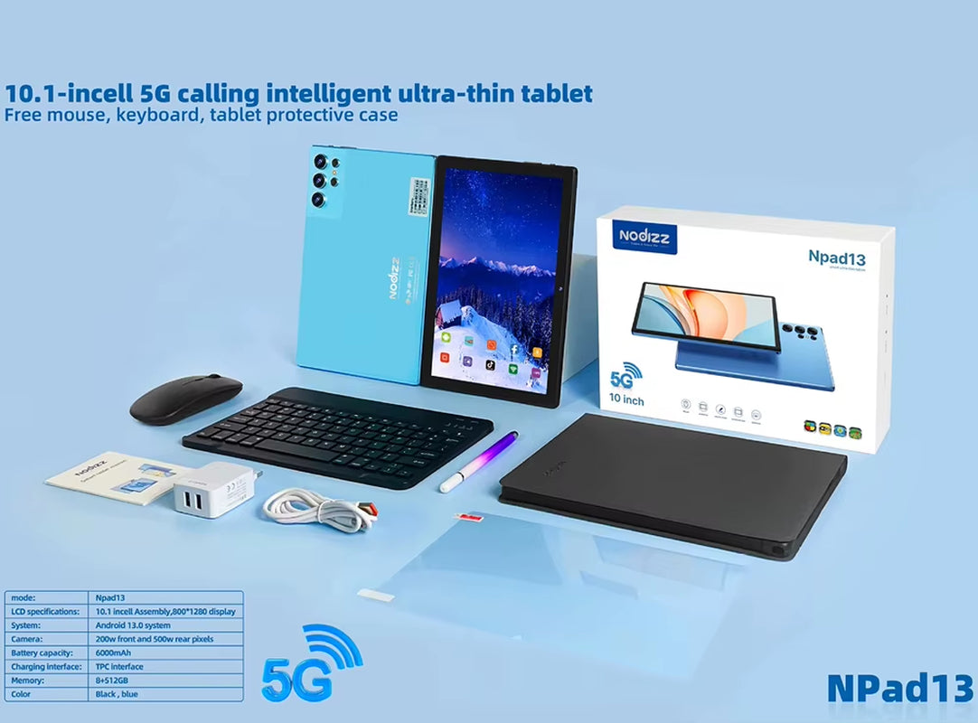 2025 10-Inch Android 14 Tablet with Keyboard, 12GB RAM, 512GB Storage, 7000mAh Battery, 5G Wi-Fi, Bluetooth, HD IPS Display