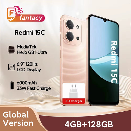 Redmi 15C Global Version 50MP Main Camera Mediatek Helio G81-Ultra 120Hz 6.9" Display 33W Charging 6000Mah Battery