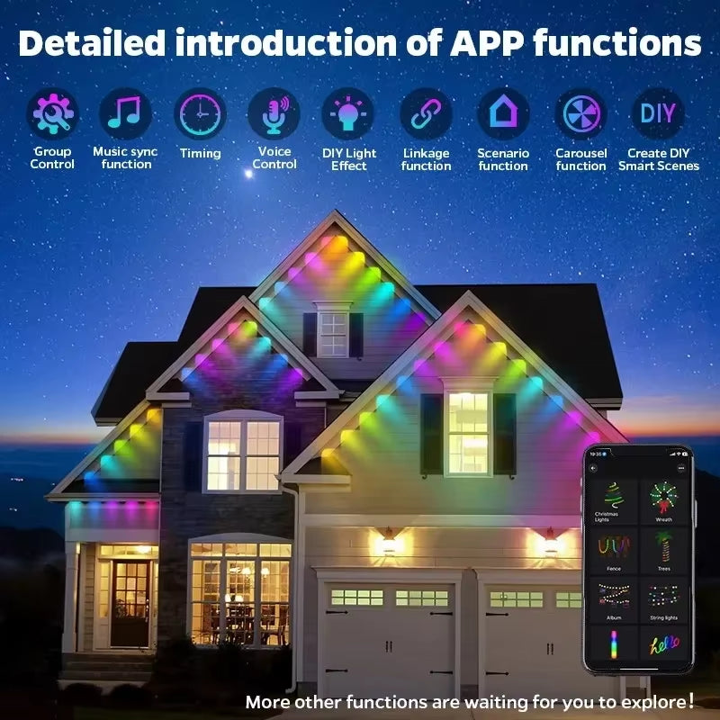 Eaves Lights Permanent Outdoor LED Light String Strip APP Smart Dly Auto Scene Lighting Effects Christmas Holidays Decor