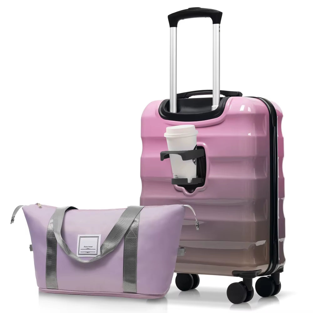 20"Carry-On Luggage with Cup Holder–Lightweight Glossy Hardshell Suitcases with Spinner Wheels TSA Lock Airline Approved