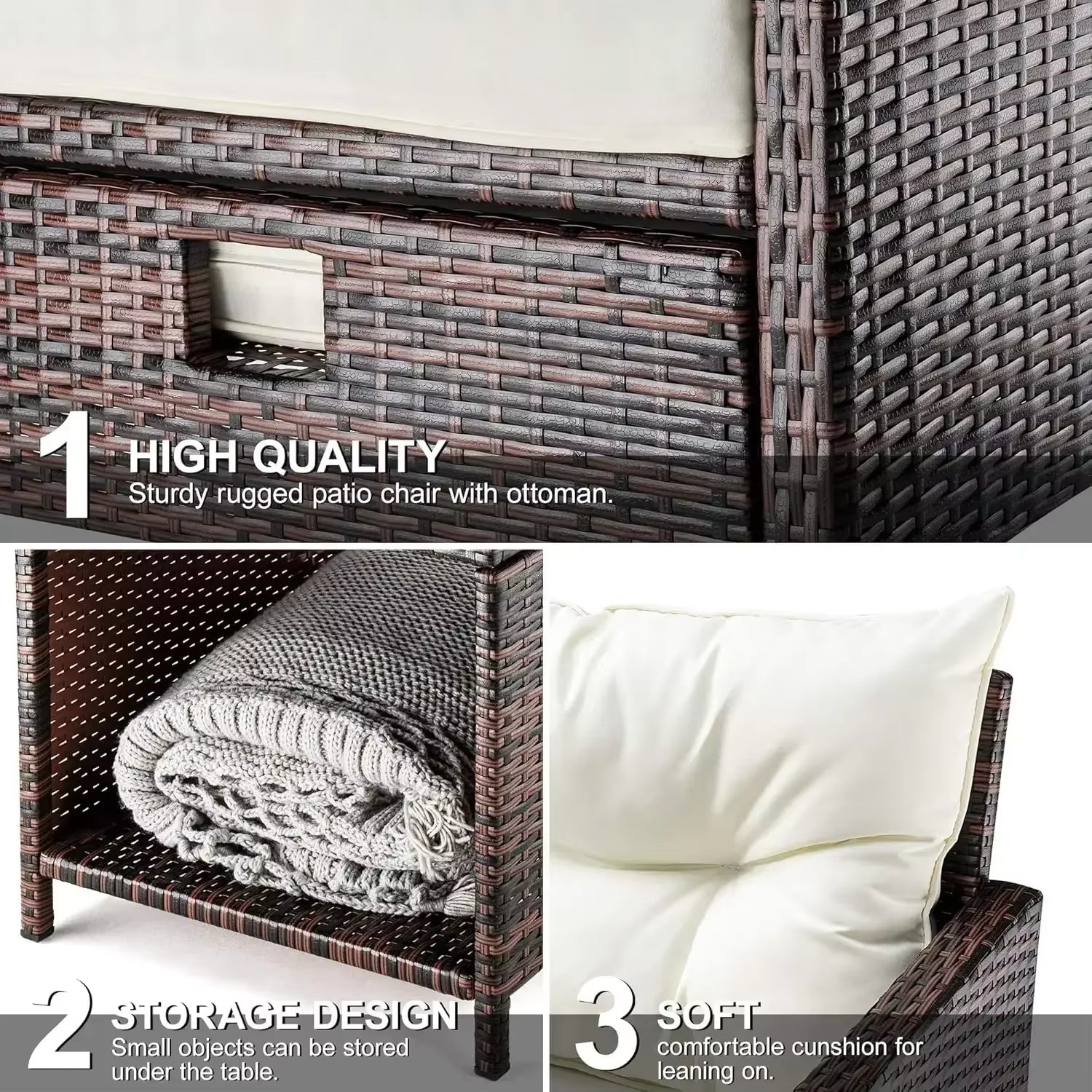 [XMSJ]5 Pieces Wicker Patio Furniture Set Outdoor Patio Chairs with Ottomans Conversation with Coffetable for Poolside Garden (B