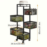 Kitchen Storage Shelf, Rotating 5-Tier Metal Fruit Vegetable Basket, Multi-Layer Storage Trolley on Wheels