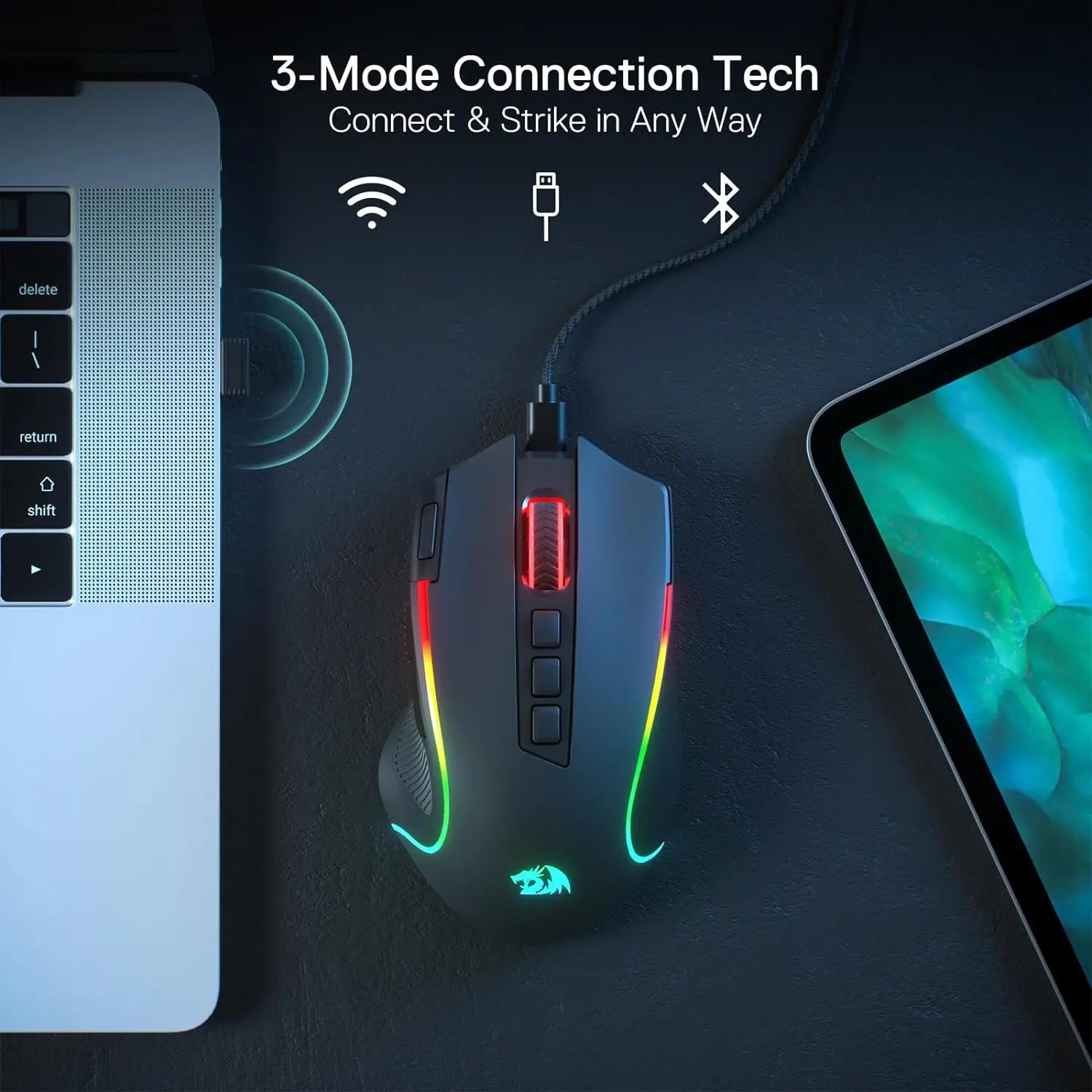 M612 PRO BT & 2.4RGB Gaming Mouse, 8000 DPI Wired/Wireless Optical Gamer Mice 11 Programmable Buttons & 6 Backlit Modes