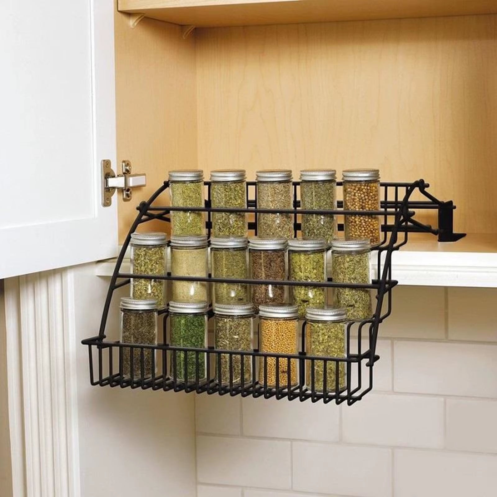 Kitchen Pull down Cabinet 3 Tier Spice Rack Organizer Metal Storage Shelf Stand