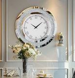 60/80CM Bling Silver round Mirror Clock Glam Sparkle Twinkle Shining Mirrored Wall Clock for Home Decor