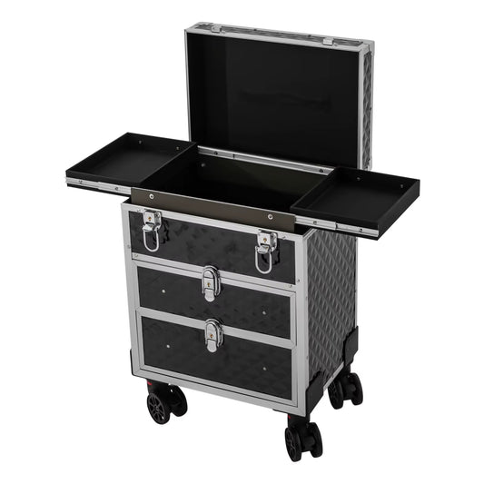 Professional Rolling Makeup Case Large Capacity Aluminum Trolley Case Portable Multifunctional Makeup Case with Drawers