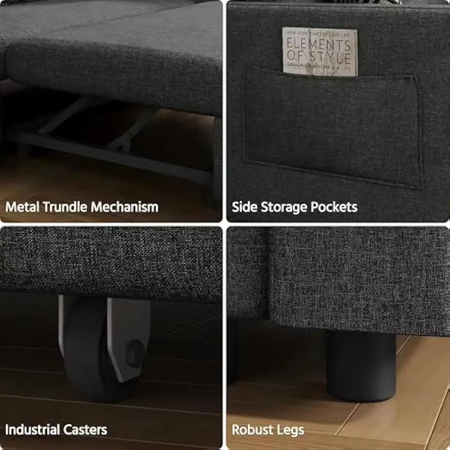 W/Pull-Out Trundle Bed Sleeper Sofa Convertible Couch for Limited Spaces Living Room Bedroom Guest Room Dark Gray 55.5 In