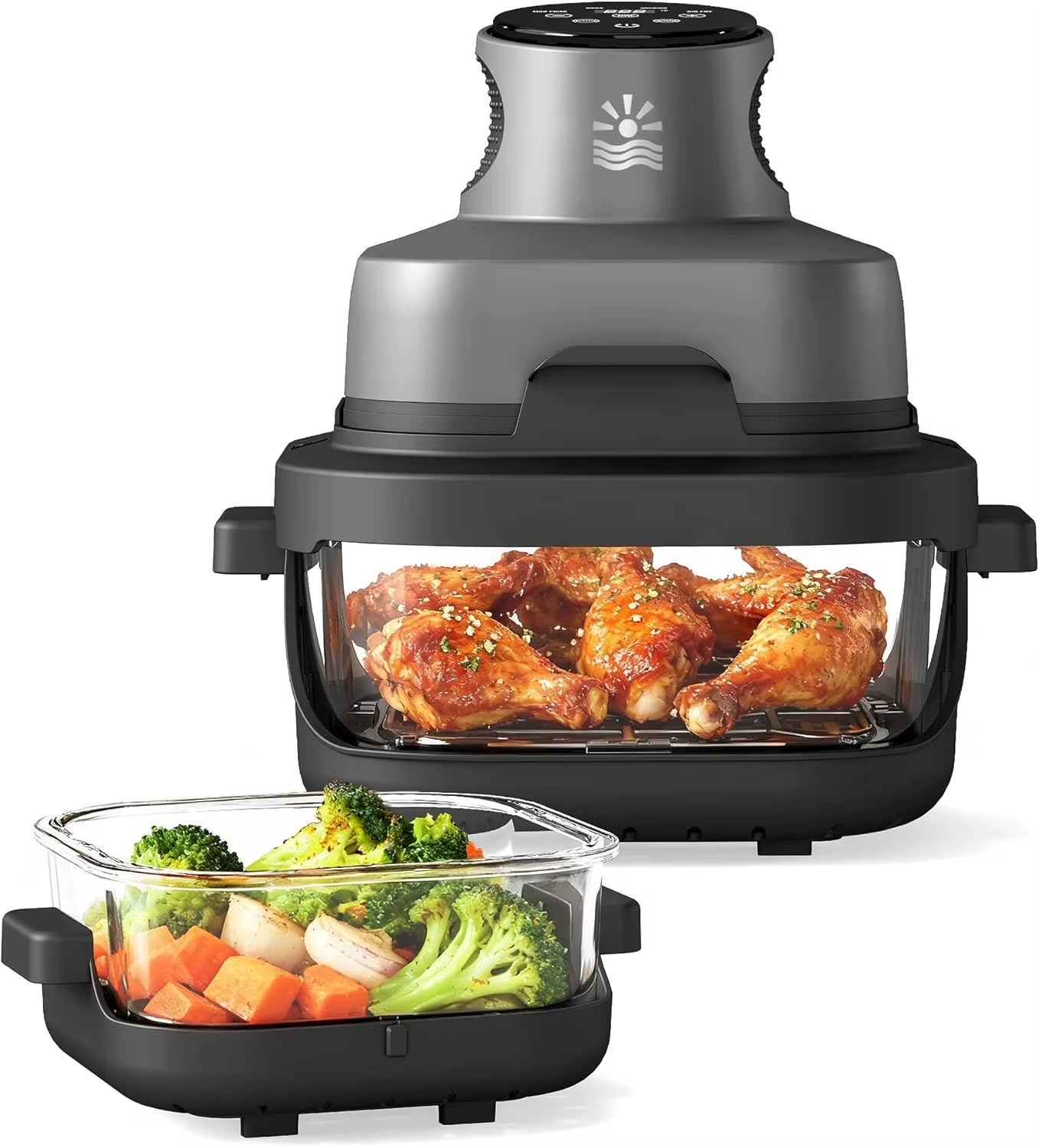 4-In-1 Portable Glass Air Fryer - 1500W, 4.2QT & 1.6QT Dual Glass Containers