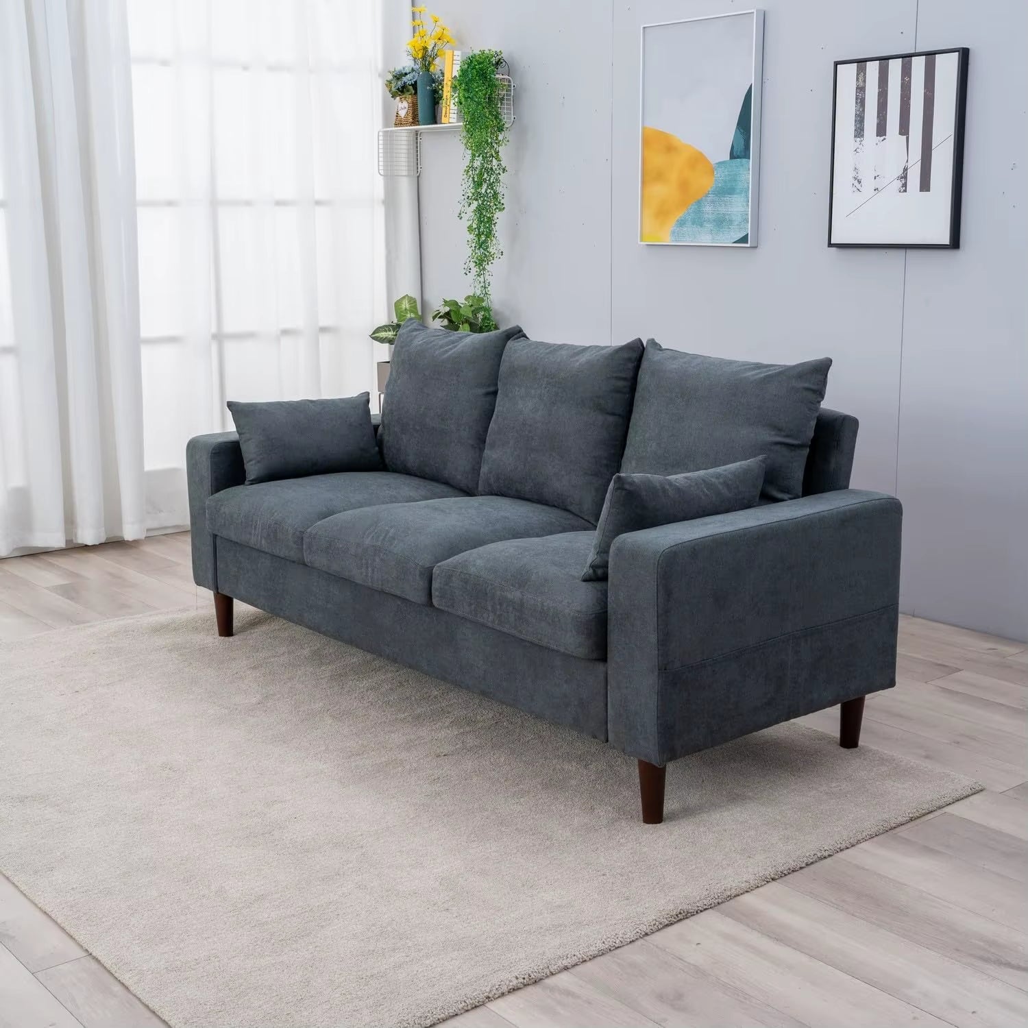 3-Seater Upholstered Fabric Sofa for Small Living Room, Dorm, Small Spaces (Grey) Sofa Set Living Room Furniture