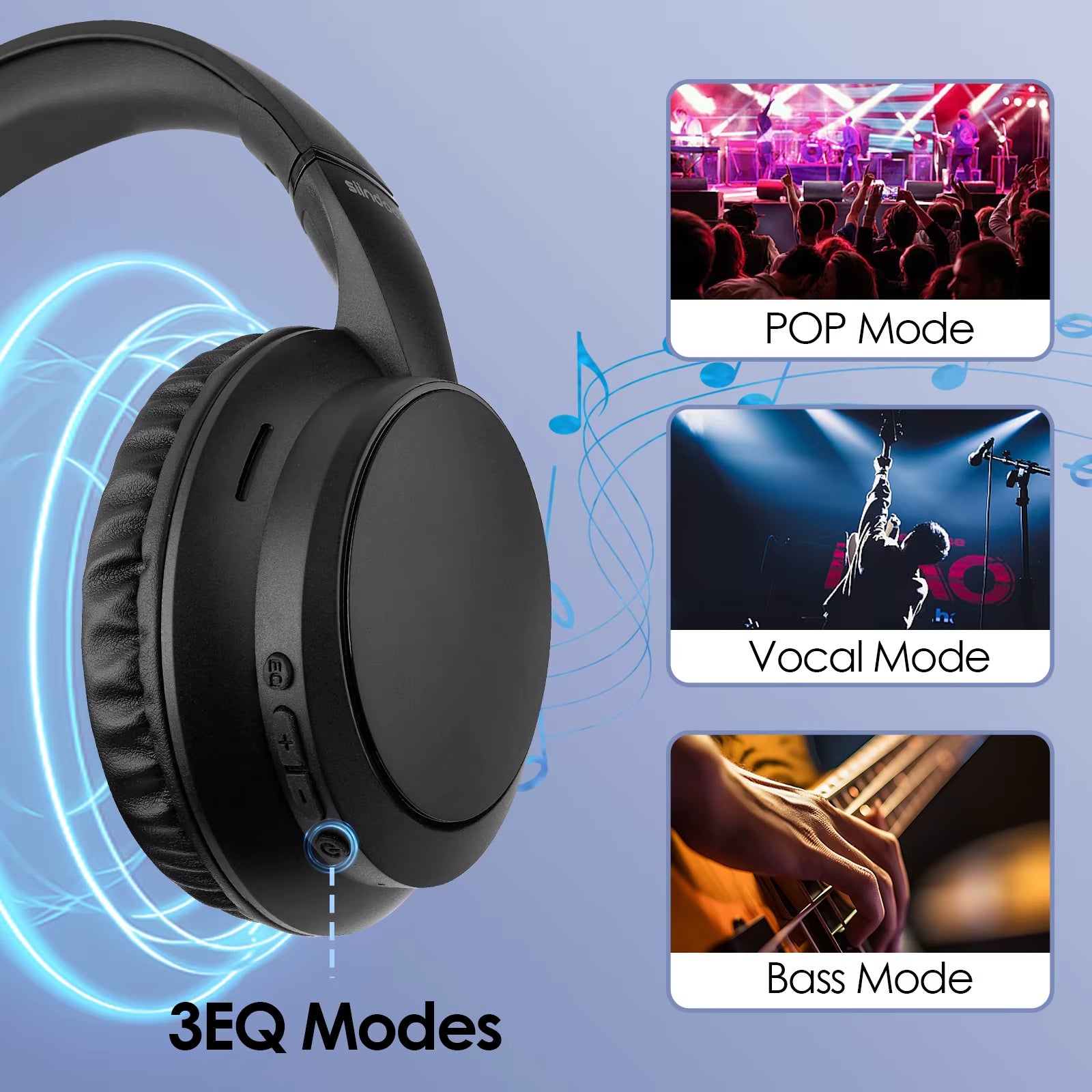 JH-820 Wireless Bluetooth Headphones, 60H Playtime,3 EQ Sound Modes,Newest Foldable Lightweight BT 5.4 for Travel Study