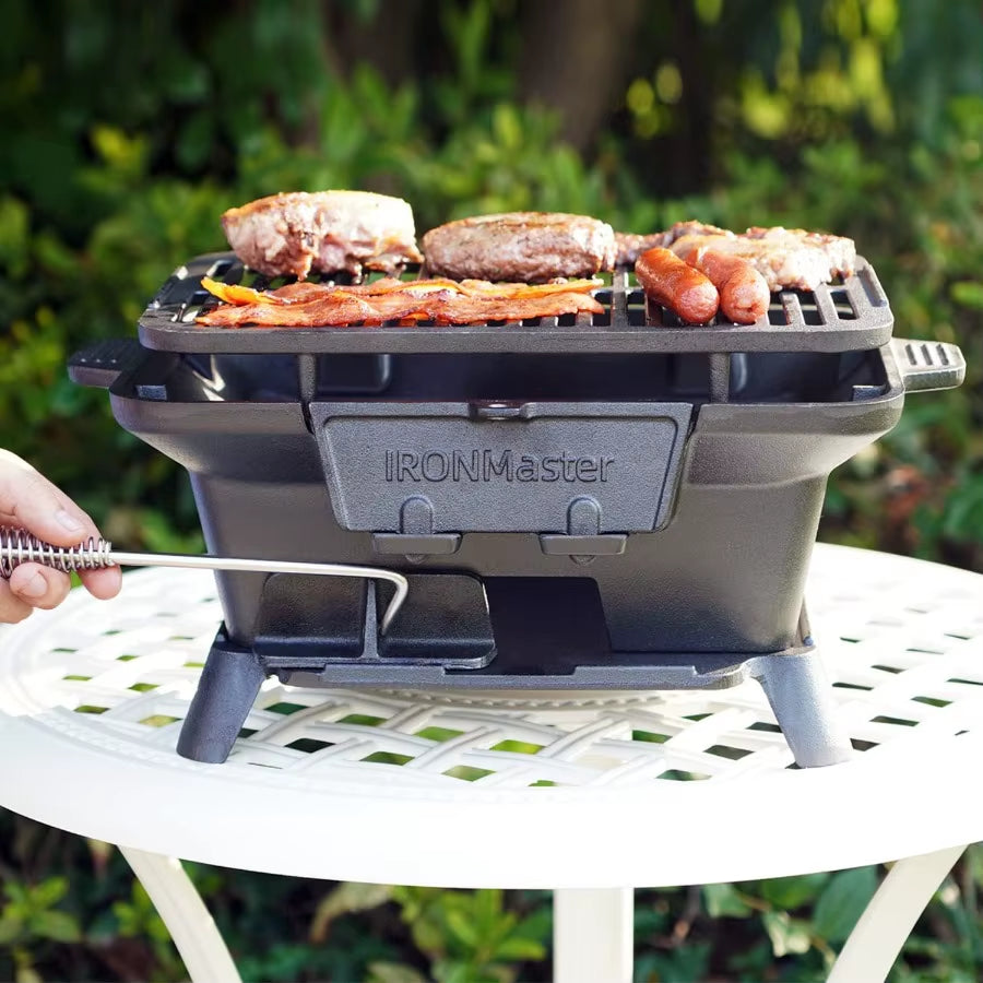 Ironmaster Hibachi Grill, Pre-Seasoned Cast Iron Charcoal Grill with 2 Heights & Air Control, Portable