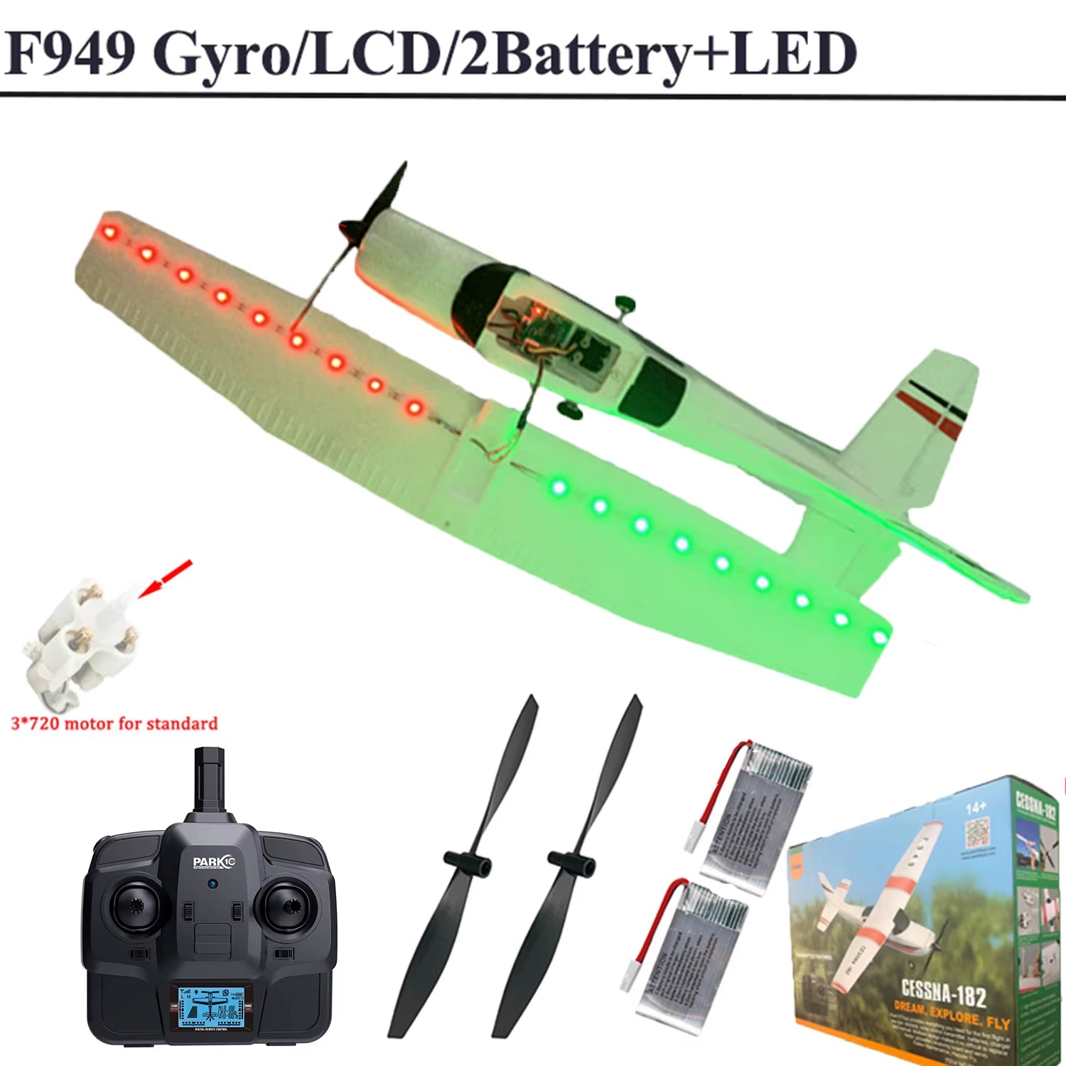 【C0】 2.4G F949 LCD Version RC Airplane Cessna 182 3D6G 3Ch Fixed Wing Plane Outdoor Drone RTF with Gyroscope and Night