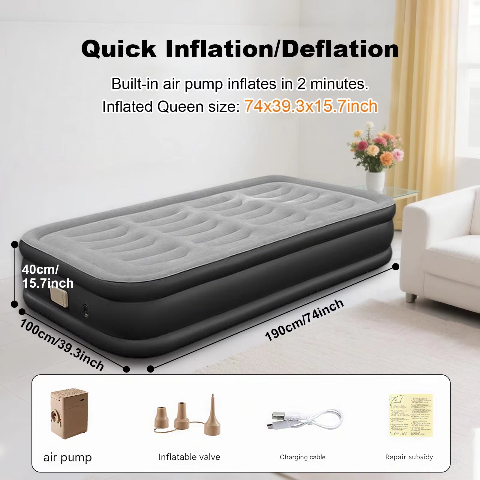 200X150X40Cm Automatic Inflatable Mattress Camping Home Built-In Pump Bed Thickened for Indoor Outdoor Rest Lazy Sleeping Mat