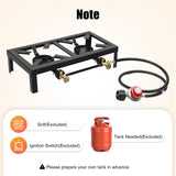 Portable Double Burner Outdoor Gas Stove Propane Cooker with Adjustable 0-10Psi Regulator Hose for Patio Camping, BBQ
