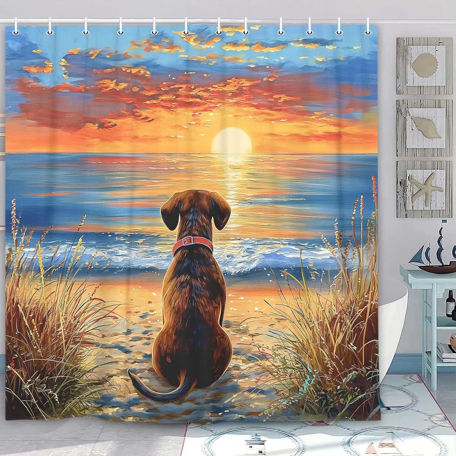 Funny Cat Shower Curtain Boys Kids Bathroom Decor, Cool Riding Dinosaur on Fantasy Galaxy Hilarious Curtain, Funky Outer Space