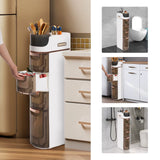 4-Drawer Slim Bathroom Storage Cart Mobile Freestanding PP Organizer White Tawny for Home Office Dorm