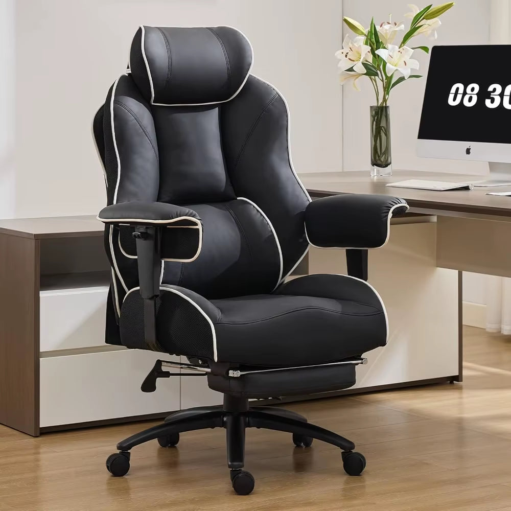 Big and Tall Ergonomic Executive Office Chair with Footrest and Lumbar Support, High Back PU Leather Design