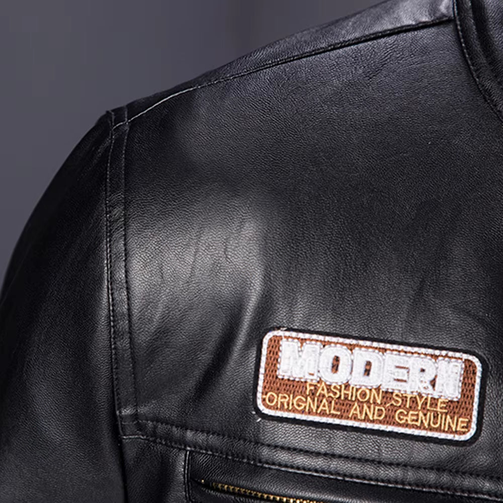 Leather Lop Bags Men'S Autumn Winter Slim Leather Jacket Fashion Custom Printed Motorcycle Coat Zipper Куртка Мужская Зимняя