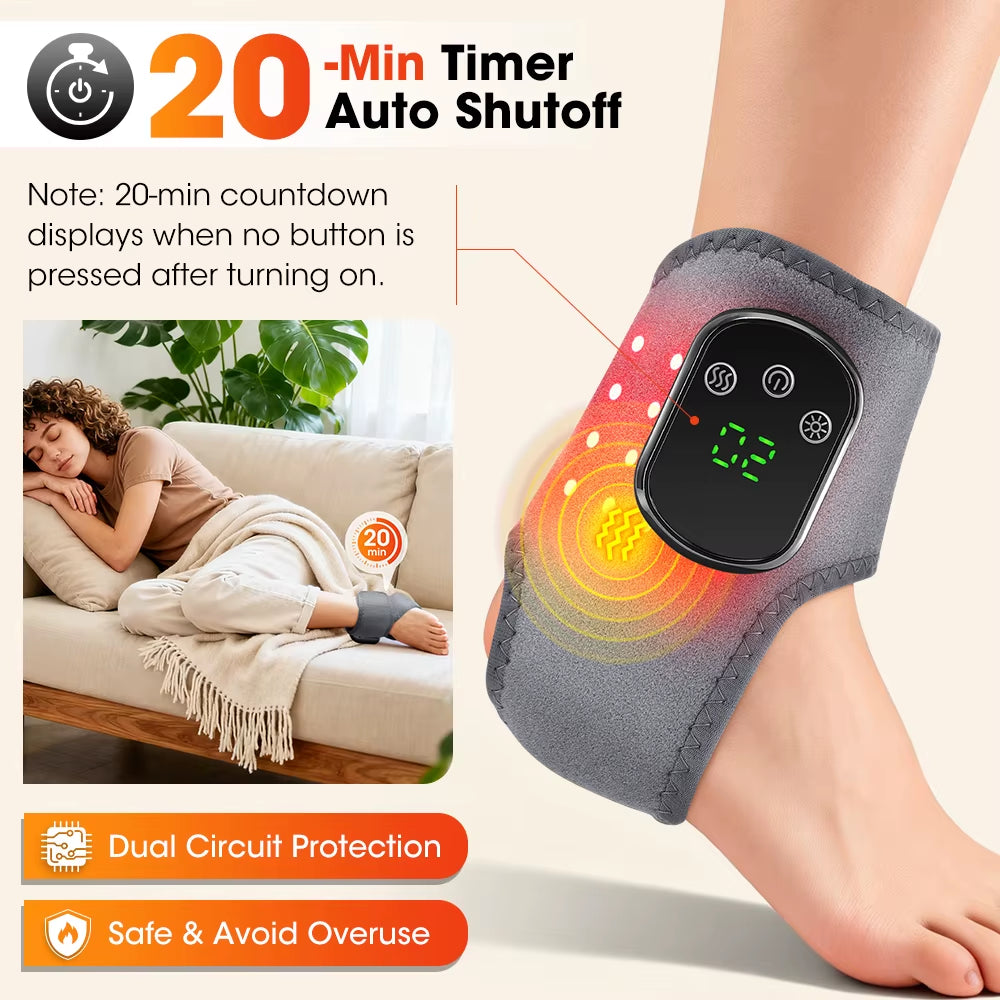 Electric Heating Ankle Massager 40PCS 660Nm LED Vibration Massage Red Light Ankle Brace Wrist Guard Left/Right Foot Hand Protect