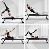 Foldable 78 Pilates Reformer Machine with Springs Cords for Home Workout Heavy Duty Reformer Set in Black up to 400 LBS Capacit