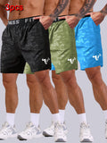 Men'S Bull Print Sports Shorts 3-Piece Set