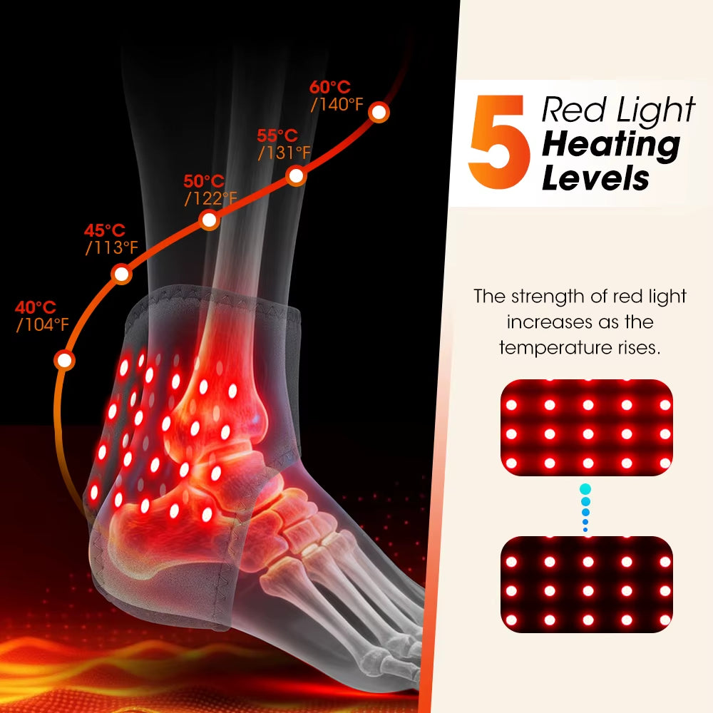 Electric Heating Ankle Massager 40PCS 660Nm LED Vibration Massage Red Light Ankle Brace Wrist Guard Left/Right Foot Hand Protect