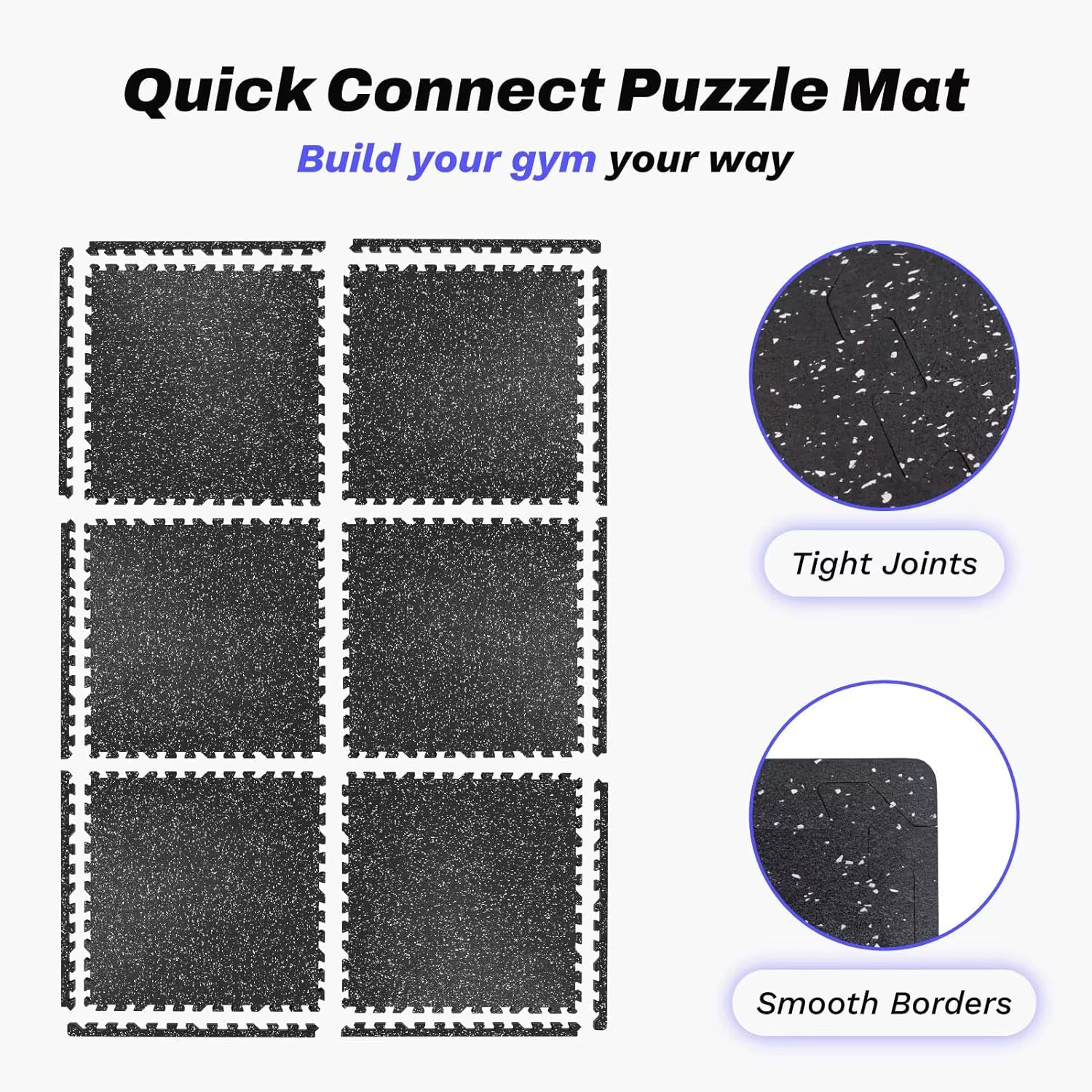 24 Sq Ft Interlocking Gym Floor Mats, 6 Tiles with Rubber Top & EVA Foam for Home Workouts