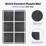 24 Sq Ft Interlocking Gym Floor Mats, 6 Tiles with Rubber Top & EVA Foam for Home Workouts