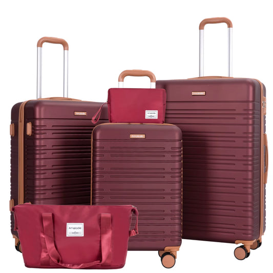 Luggage Sets 5 Pieces,Hardshell Suitcase Set with Double Spinner Wheel,Travel Case with TSA Lock and Weekend Duffle Bag