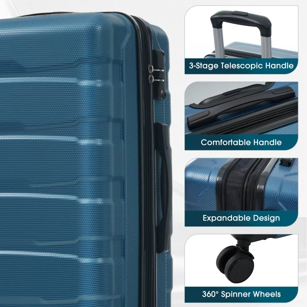 28 Inch Hardshell ABS Checked Luggage, Durable Expandable Travel Suitcase with Spinner Wheels, TSA Lock