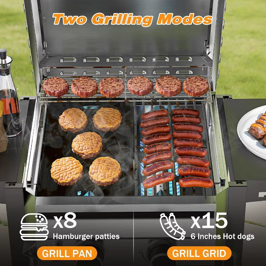 2 Burner BBQ Propane Gas Grill Stainless Steel 16 000 BTU Patio Garden Barbecue Grill with Two Foldable Shelves Gas Grill With