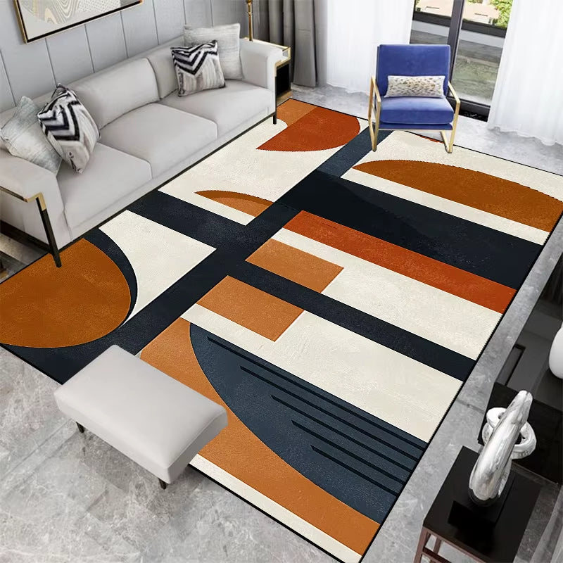 Nordic Abstract Geometric Carpets for Living Room Plush Decoration Home Retro Non-Slip Floor Mat Washable Bedroom Cloakroom Rugs