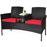 Outdoor Rattan Loveseat, Patio Conversation Set with Cushions & Table, Modern Patented Wicker Sofa Set With, Customized