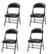 4 Piece Conference Chair Set, Leather Upholstered Folding Chair, Designer Chair with Backrest, Metal Frame Living Room