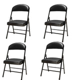 4 Piece Conference Chair Set, Leather Upholstered Folding Chair, Designer Chair with Backrest, Metal Frame Living Room