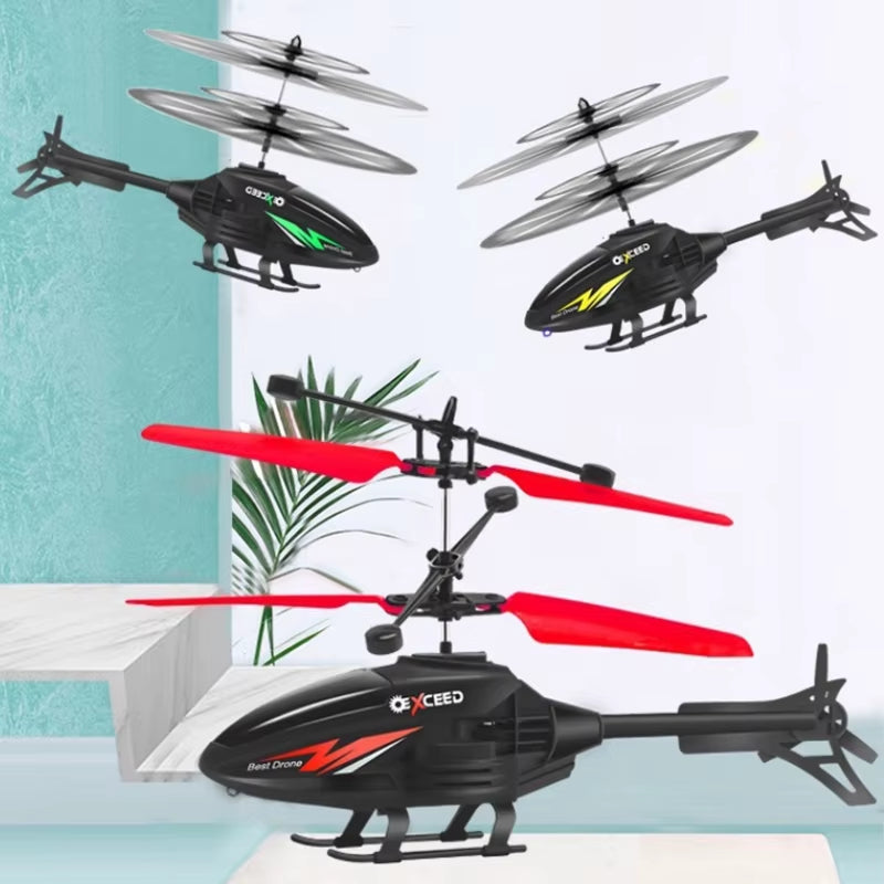 RC Helicopter 2CH Induction Remote Control Floating Airplane Gesture Control Aircraft Suspension Quadcopter with LED Kid Gift