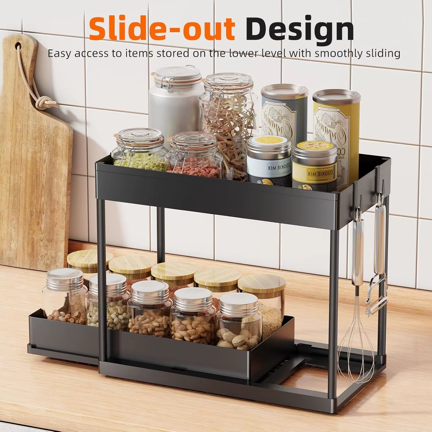 Under-Sink Storage Rack for Bathrooms, Metal Frame Support, Suitable for Bathrooms, Countertops, under Sinks, and Cabinets.