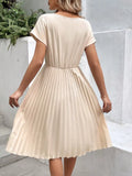 Cross Border European and American Women'S Fashionable and Elegant Ruffled Sleeve Pleated Dress