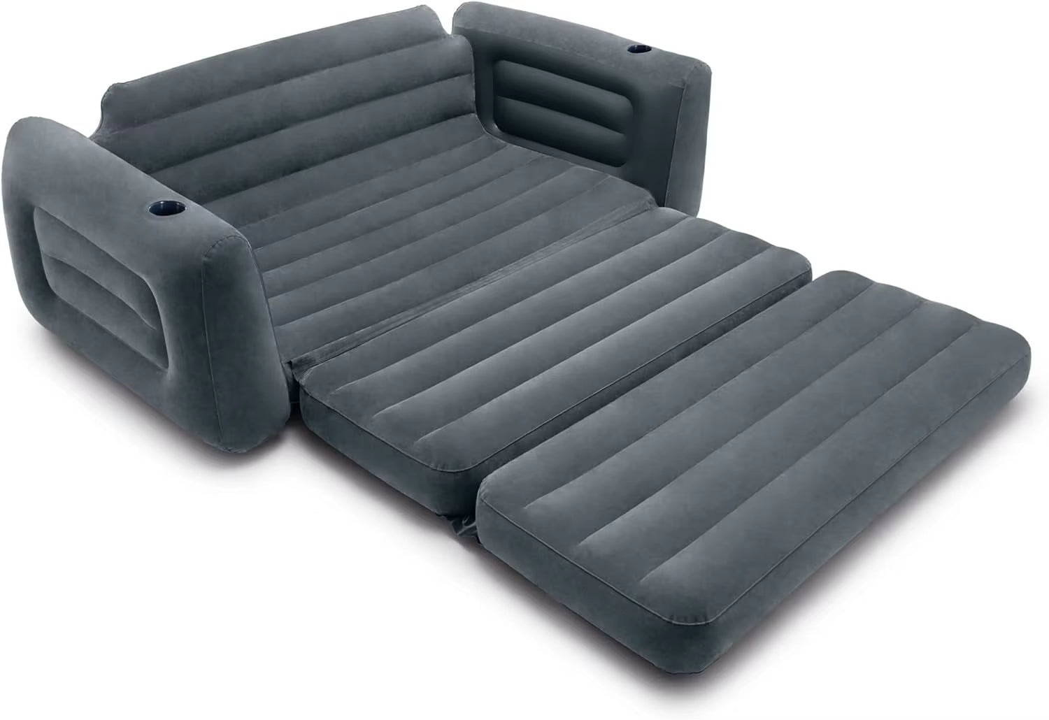 Inflatable Pull-Out Sofa: Velvety Surface, 2-In-1 Valve, Cupholder, Converts to Queen Air Mattress Bed
