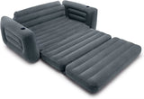 Inflatable Pull-Out Sofa: Velvety Surface, 2-In-1 Valve, Cupholder, Converts to Queen Air Mattress Bed