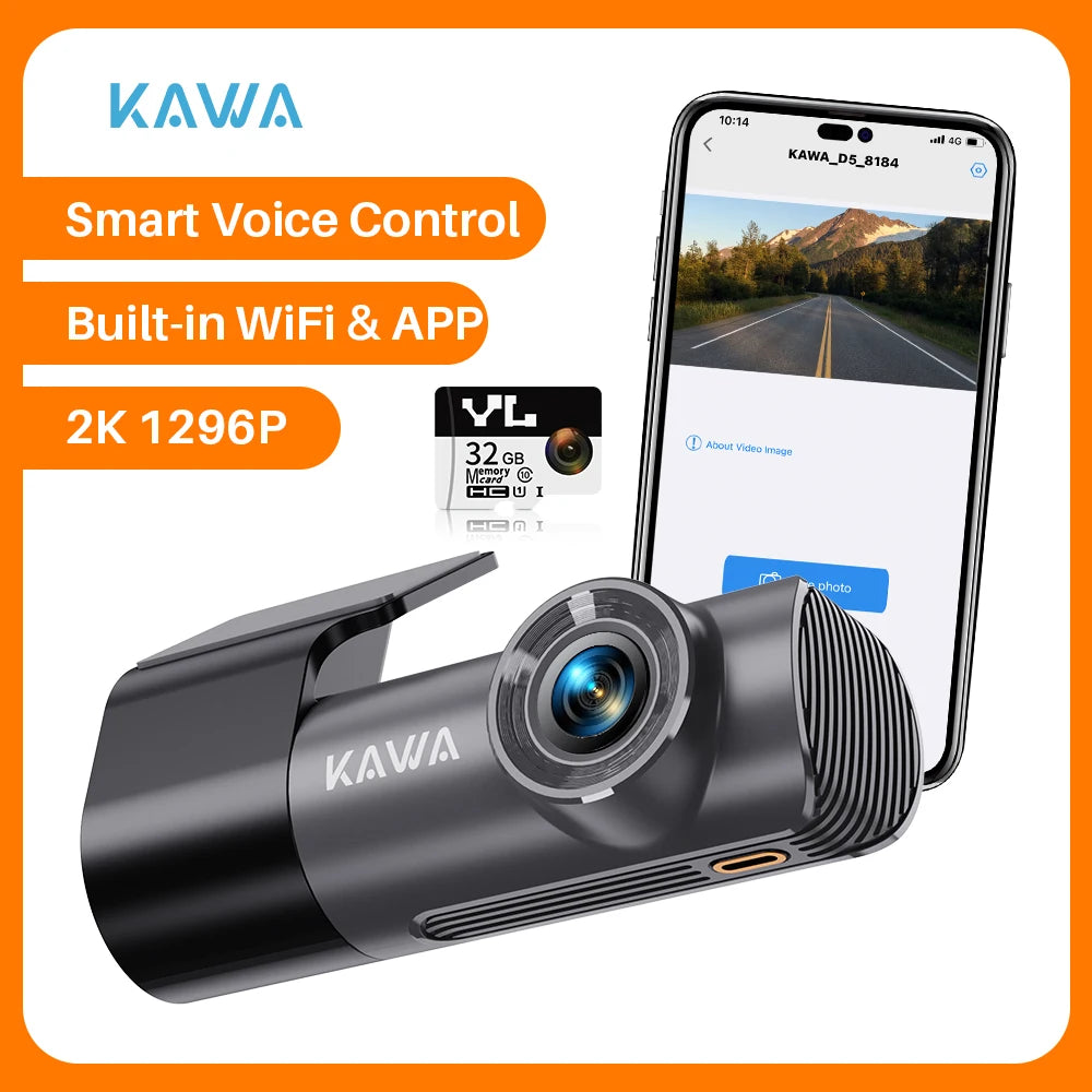 2K Dash Camera for Car DVR Dash Cam in the Car  D5 Video Recorder Emergency Voice Control Night Vision Wifi APP Monitor WDR
