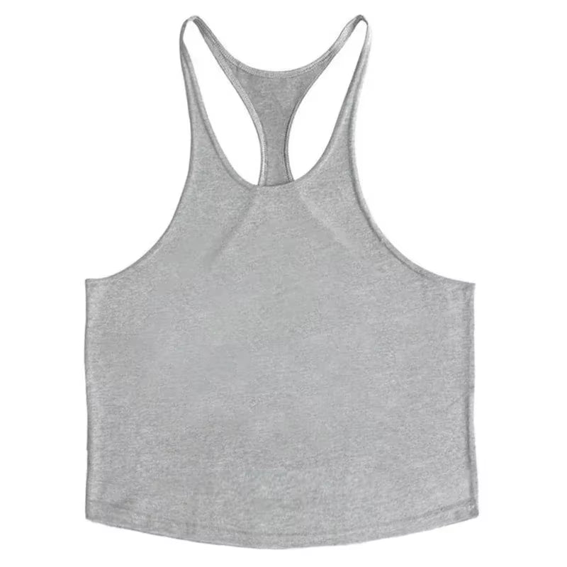 Plain Gym Fitness Bodybuilding Muscle Tank Tops Mens Running Sport Sleeveless Y-Back Vests Summer Cool Cotton Breathable Shirts
