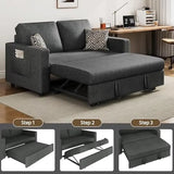 W/Pull-Out Trundle Bed Sleeper Sofa Convertible Couch for Limited Spaces Living Room Bedroom Guest Room Dark Gray 55.5 In